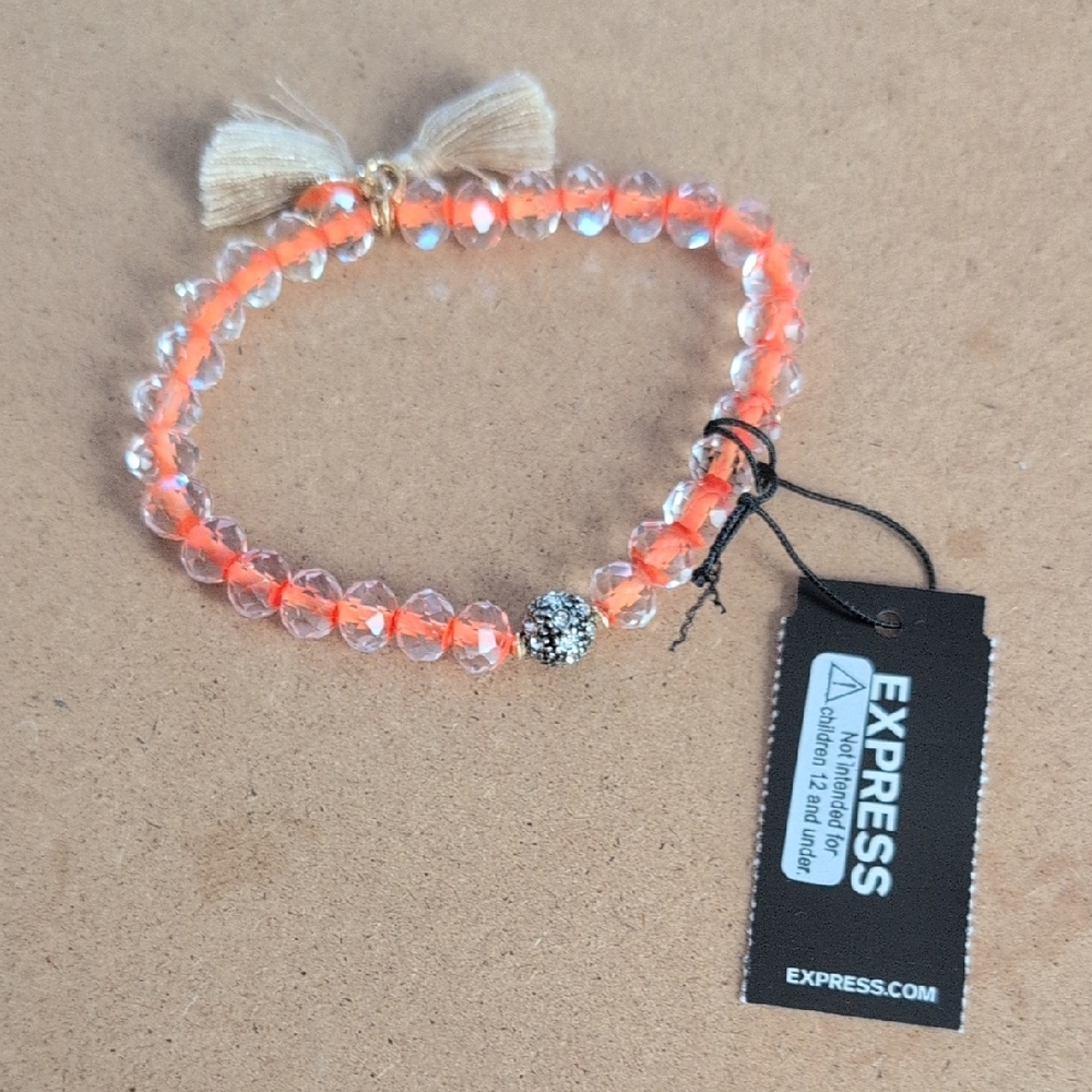 Express Orange and Clear Beaded Bracelet with Tassel